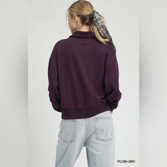 Umgee Half Zip Drop Shoulder Sweatshirt - Picture 4 of 6